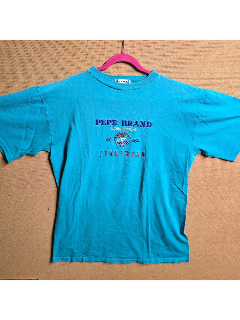 Vintage Pepe Brand Shirt Mens Blue Jeanswear Graphic Logo Tee Made USA 90s